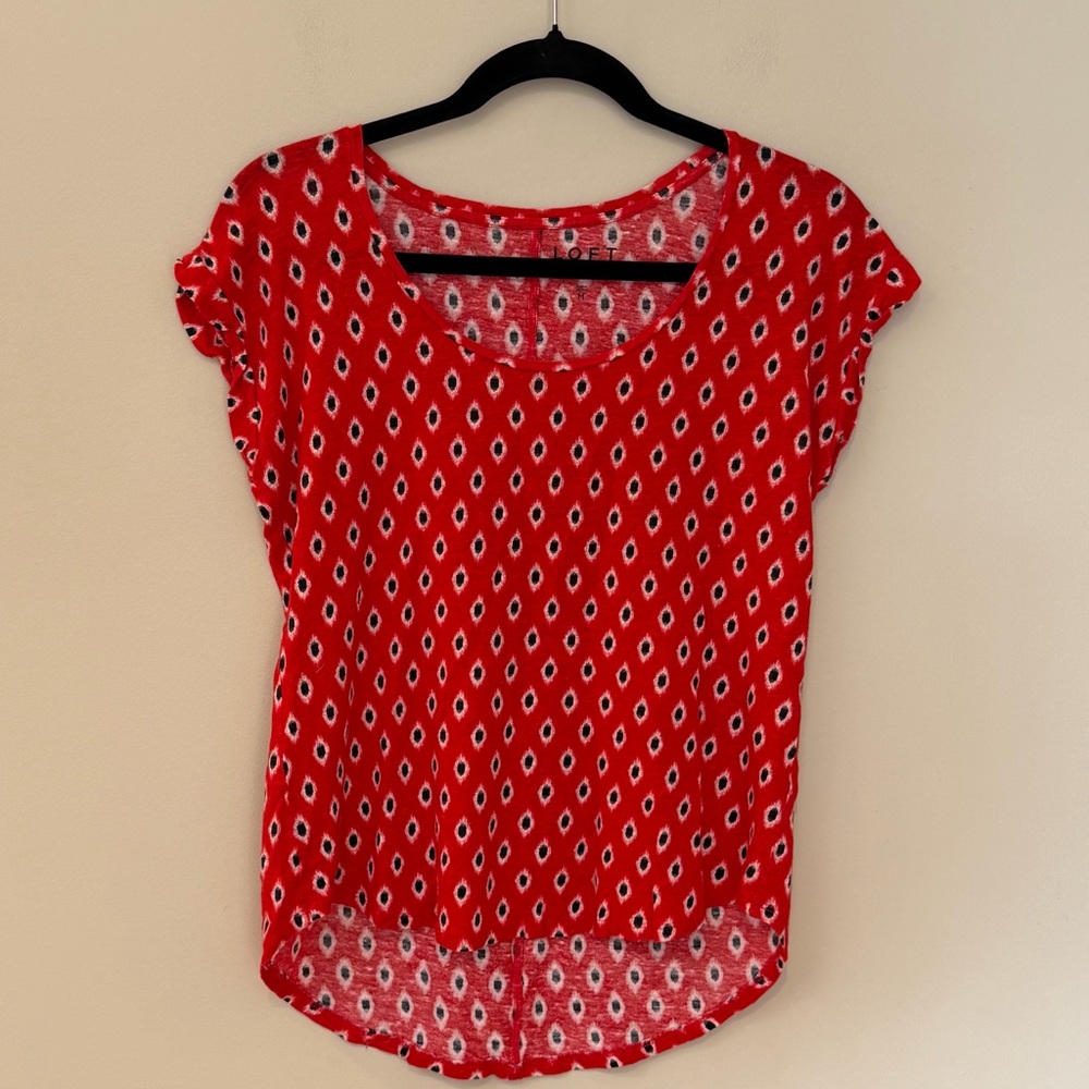 LOFT Red Linen Patterned Top - Picture 2 of 7